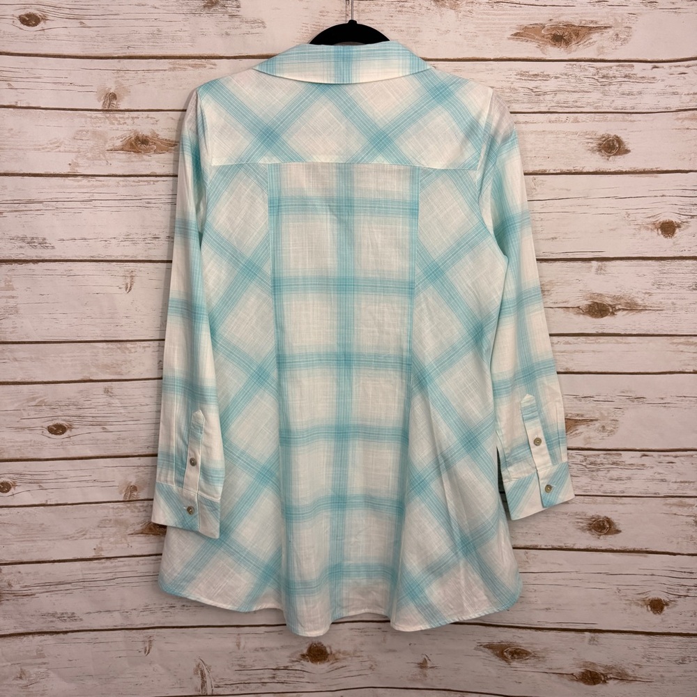 Soft Surroundings Blue Plaid Button Lagenlook Blo… - image 2